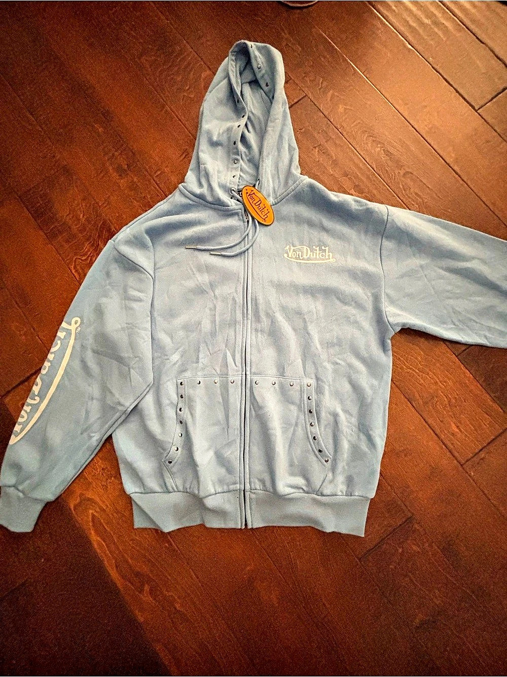 Von Dutch Blue Hooded Studded Jacket Like New
